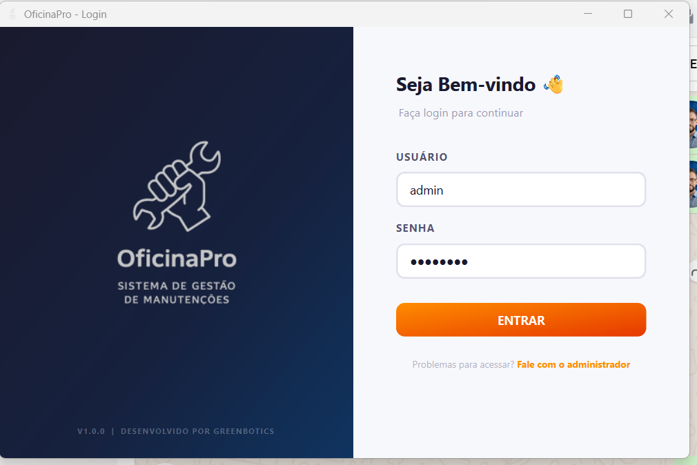 Exemplo de tela de login e acesso